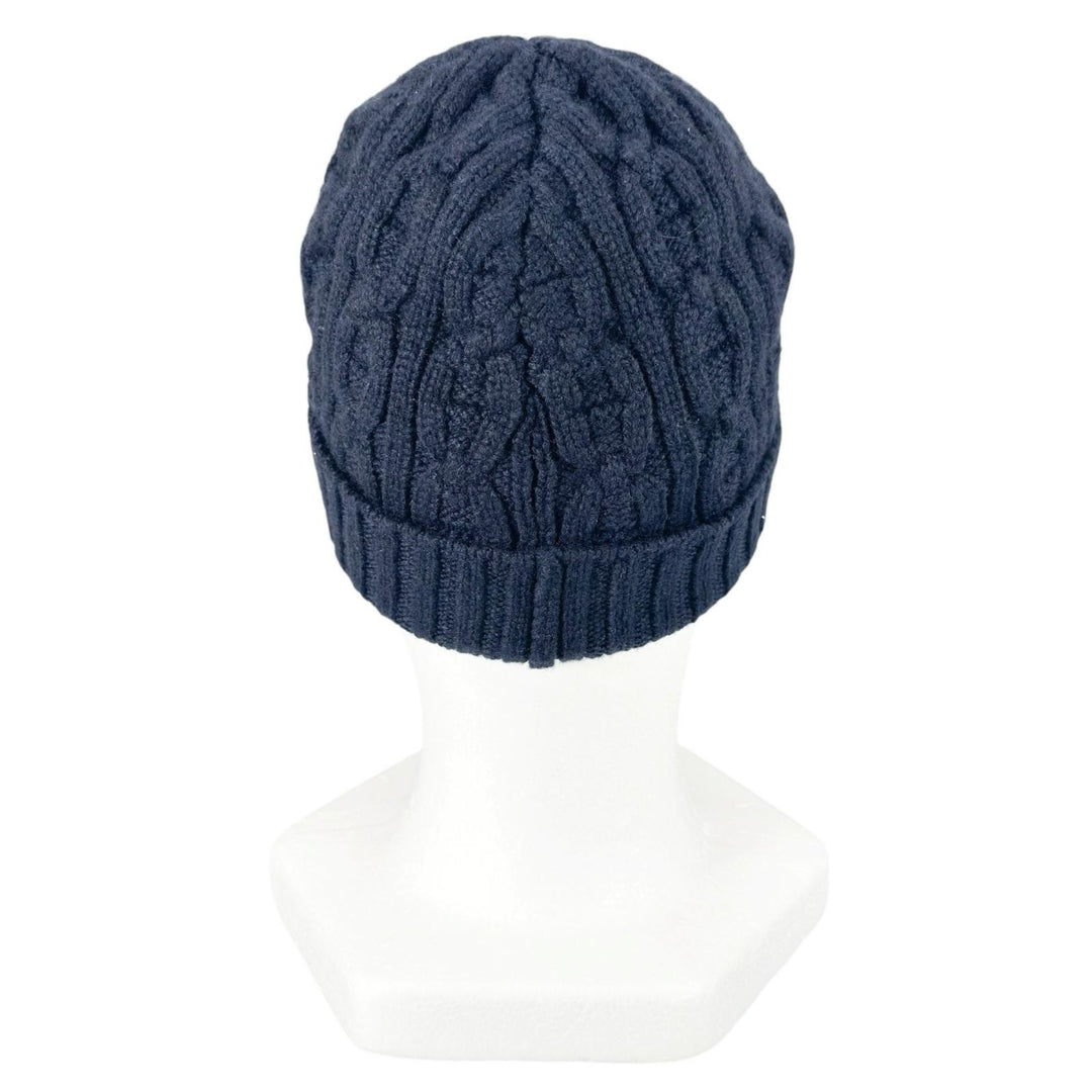 美品▲HERMES エルメス H202070N トリ・マイヨン カシミヤ100% ニットキャップ 帽子 ネイビーブルー M イタリア製 正規品 メンズ