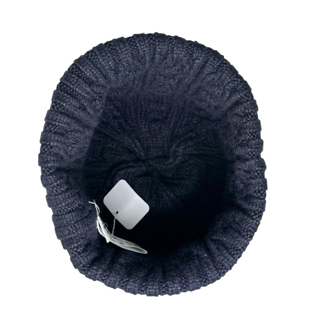 美品▲HERMES エルメス H202070N トリ・マイヨン カシミヤ100% ニットキャップ 帽子 ネイビーブルー M イタリア製 正規品 メンズ