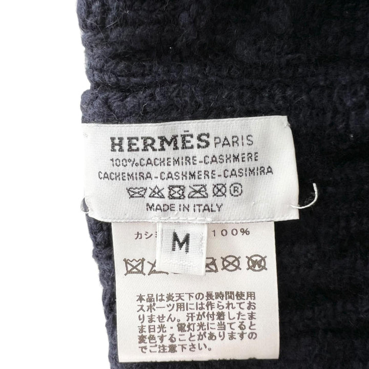 美品▲HERMES エルメス H202070N トリ・マイヨン カシミヤ100% ニットキャップ 帽子 ネイビーブルー M イタリア製 正規品 メンズ
