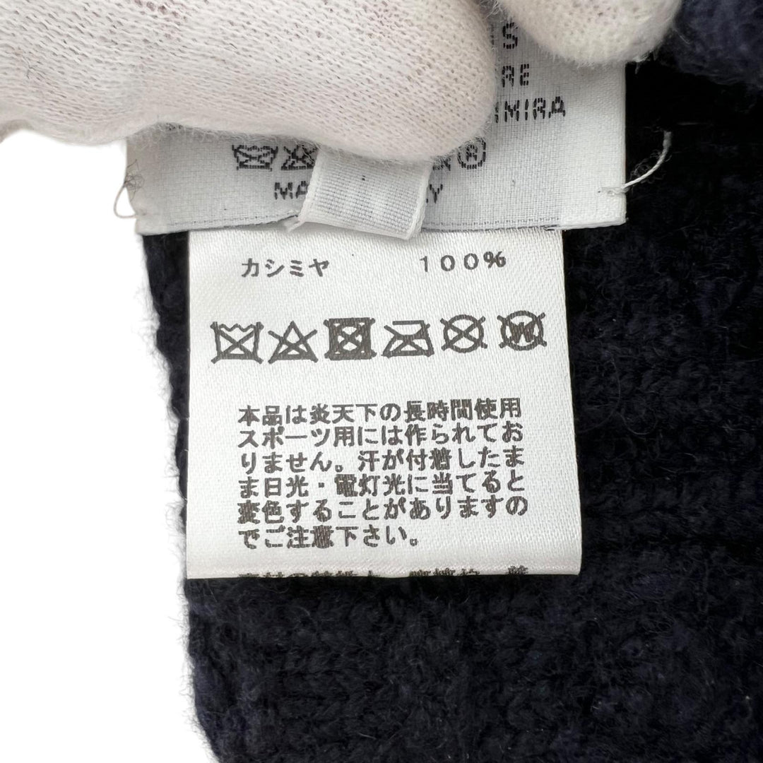 美品▲HERMES エルメス H202070N トリ・マイヨン カシミヤ100% ニットキャップ 帽子 ネイビーブルー M イタリア製 正規品 メンズ
