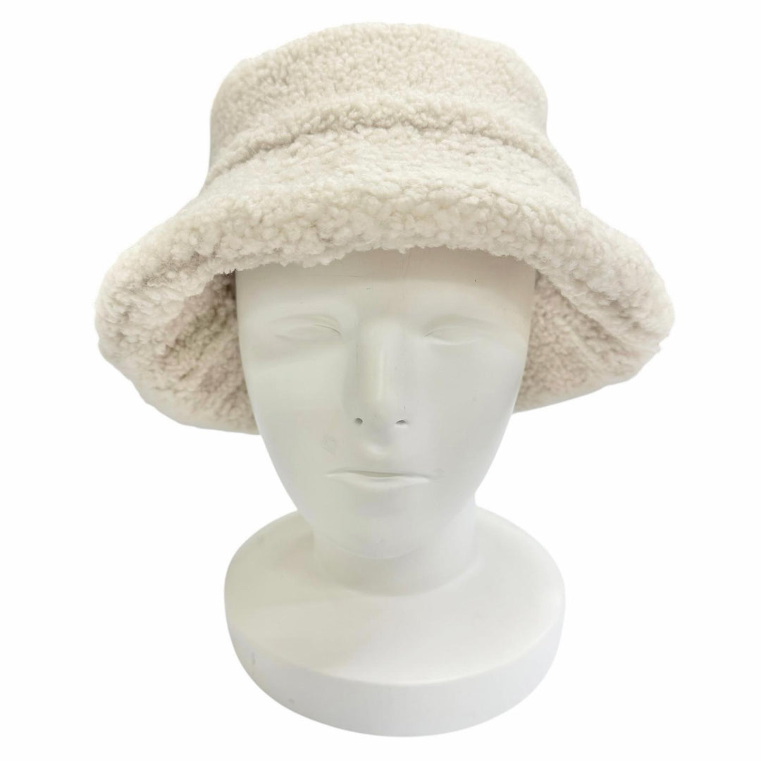 極美品△Miu Miu ミュウ ミュウ 2023年製 5HC196 2F7T ロゴ金具 シープスキン ボア バケットハット 帽子 アイボリー M イタリア製 正規品