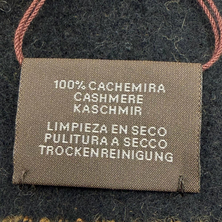 未使用品▼HERMES エルメス カシミヤ100% フリンジ付き バイカラー ストール マフラー ブラック イエロー 英国製 メンズ レディース