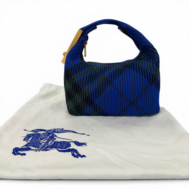 未使用品☆BURBERRY バーバリー 8082419 ミニ ペグ ダッフルバッグ キャンバス ハンドバッグ ブルー ゴールド金具 イタリア製 保存袋付き