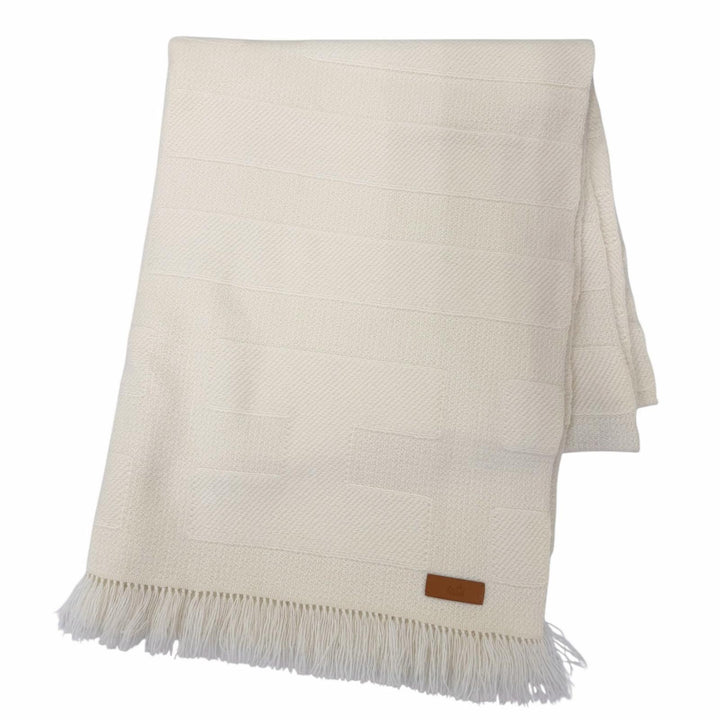 未使用品☆HERMES エルメス レイエH カシミヤ100％ ブランカッセ ロゴレザーパッチ フリンジ付 大判 ショール 定価233200円 箱付き