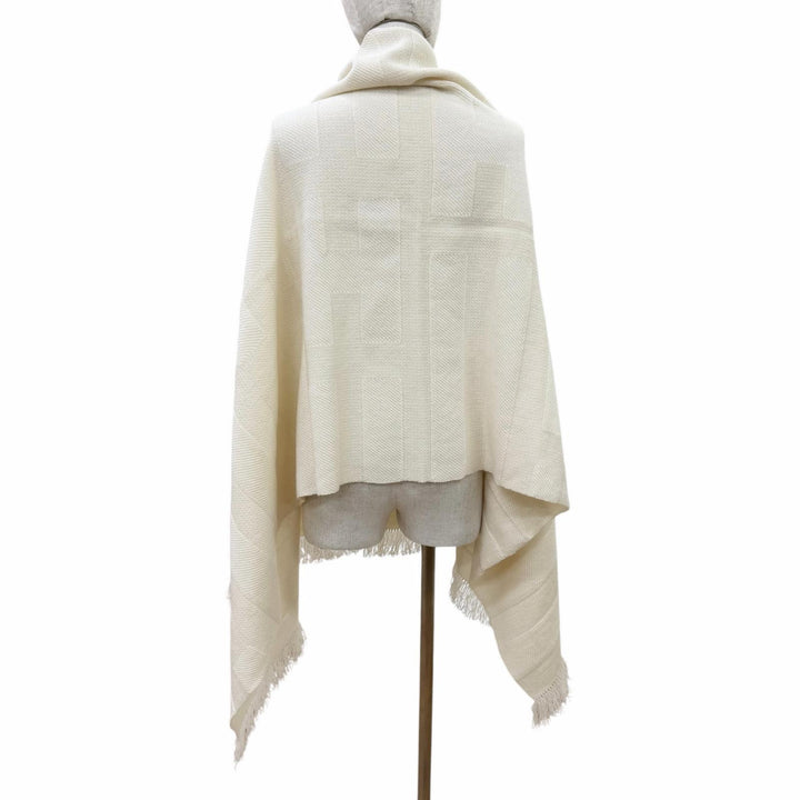未使用品☆HERMES エルメス レイエH カシミヤ100％ ブランカッセ ロゴレザーパッチ フリンジ付 大判 ショール 定価233200円 箱付き