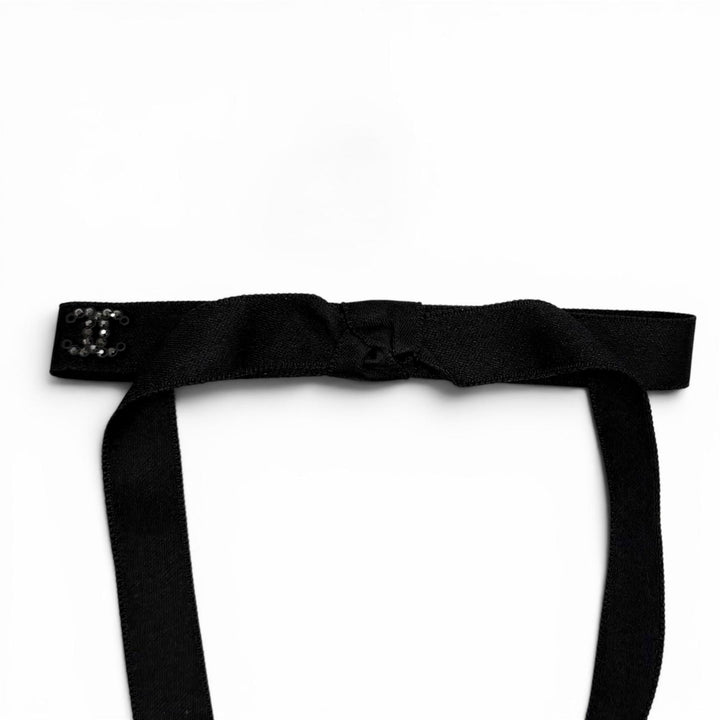 未使用品★CHANEL シャネル 24B AAA428 シルク100％ ラインストーン ココマーク ボウバレッタ リボンバレッタ ヘアクリップ 黒 箱付