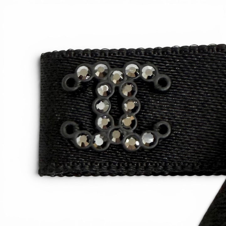 未使用品★CHANEL シャネル 24B AAA428 シルク100％ ラインストーン ココマーク ボウバレッタ リボンバレッタ ヘアクリップ 黒 箱付