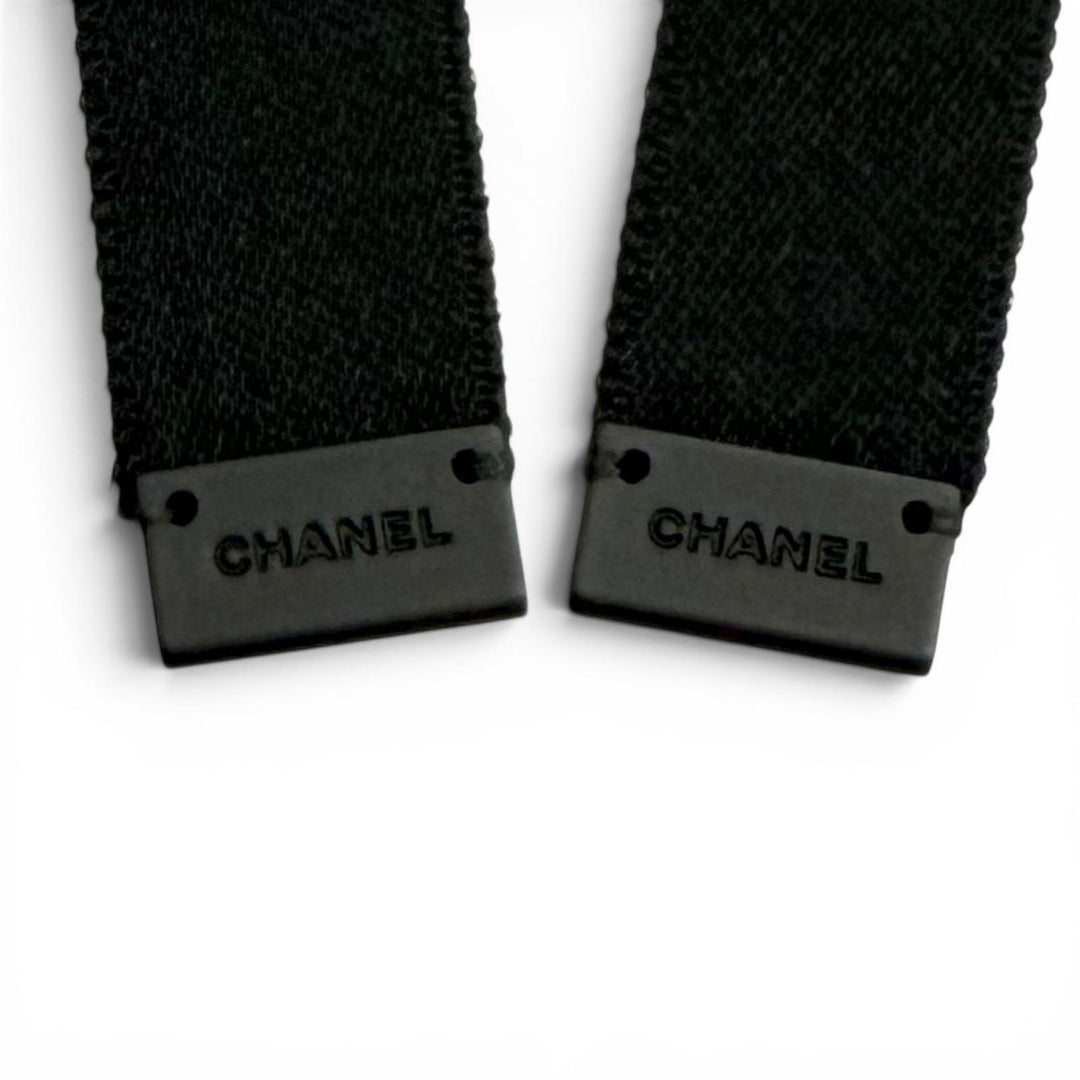 未使用品★CHANEL シャネル 24B AAA428 シルク100％ ラインストーン ココマーク ボウバレッタ リボンバレッタ ヘアクリップ 黒 箱付