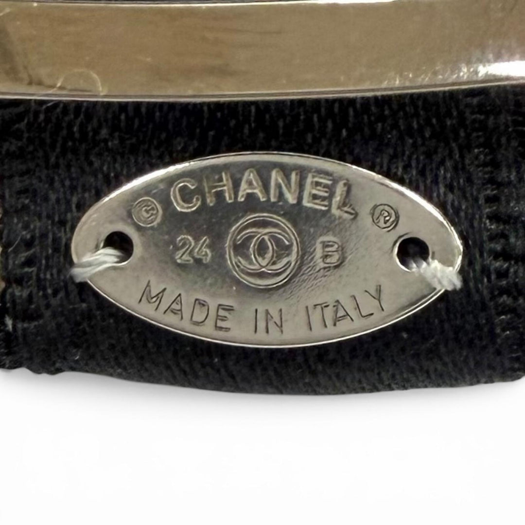 未使用品★CHANEL シャネル 24B AAA428 シルク100％ ラインストーン ココマーク ボウバレッタ リボンバレッタ ヘアクリップ 黒 箱付