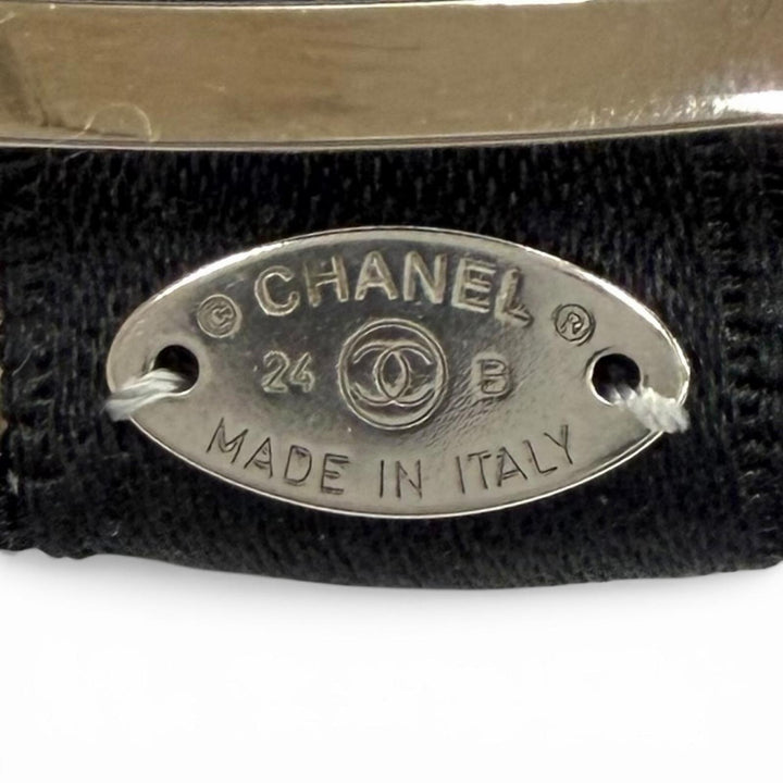 未使用品★CHANEL シャネル 24B AAA428 シルク100％ ラインストーン ココマーク ボウバレッタ リボンバレッタ ヘアクリップ 黒 箱付