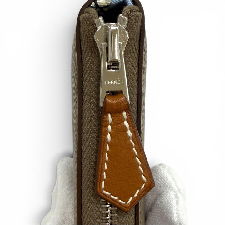 未使用品★エルメス アザップコンパクト シルクイン エトゥープ ヴォーエプソン シルバー金具 ラウンドZIP 財布 コインケース K刻印 箱付