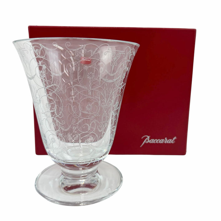 未使用品☆Baccarat バカラ ミケランジェロ フラワーベース 大型グラス ポット 花柄アラベスク フランスアンティーク 花瓶 クリスタル