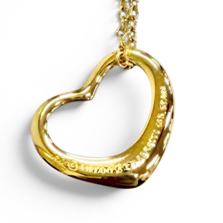 極美品△TIFFANY&amp;Co. ティファニー オープンハート ペンダント ネックレス 750 YG イエローゴールド スペイン製 重量2.96g レディース