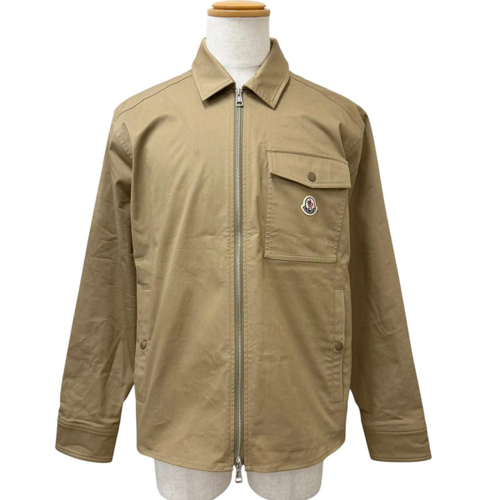 良品□MONCLER モンクレール 25SS CAMICIA ロゴワッペン ZIPUP サファリジャケット ブルゾンジャケット ベージュ L 正規品 メンズ