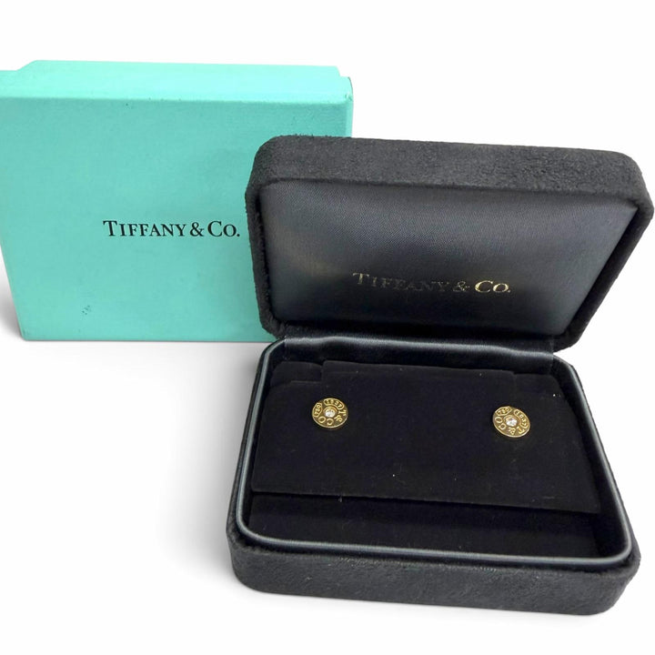 極美品□TIFFANY&amp;Co. ティファニー AU750 1Pダイヤモンド 1837 サークル ピアス イエローゴールド イタリア製 重量2.51g レディース 箱付