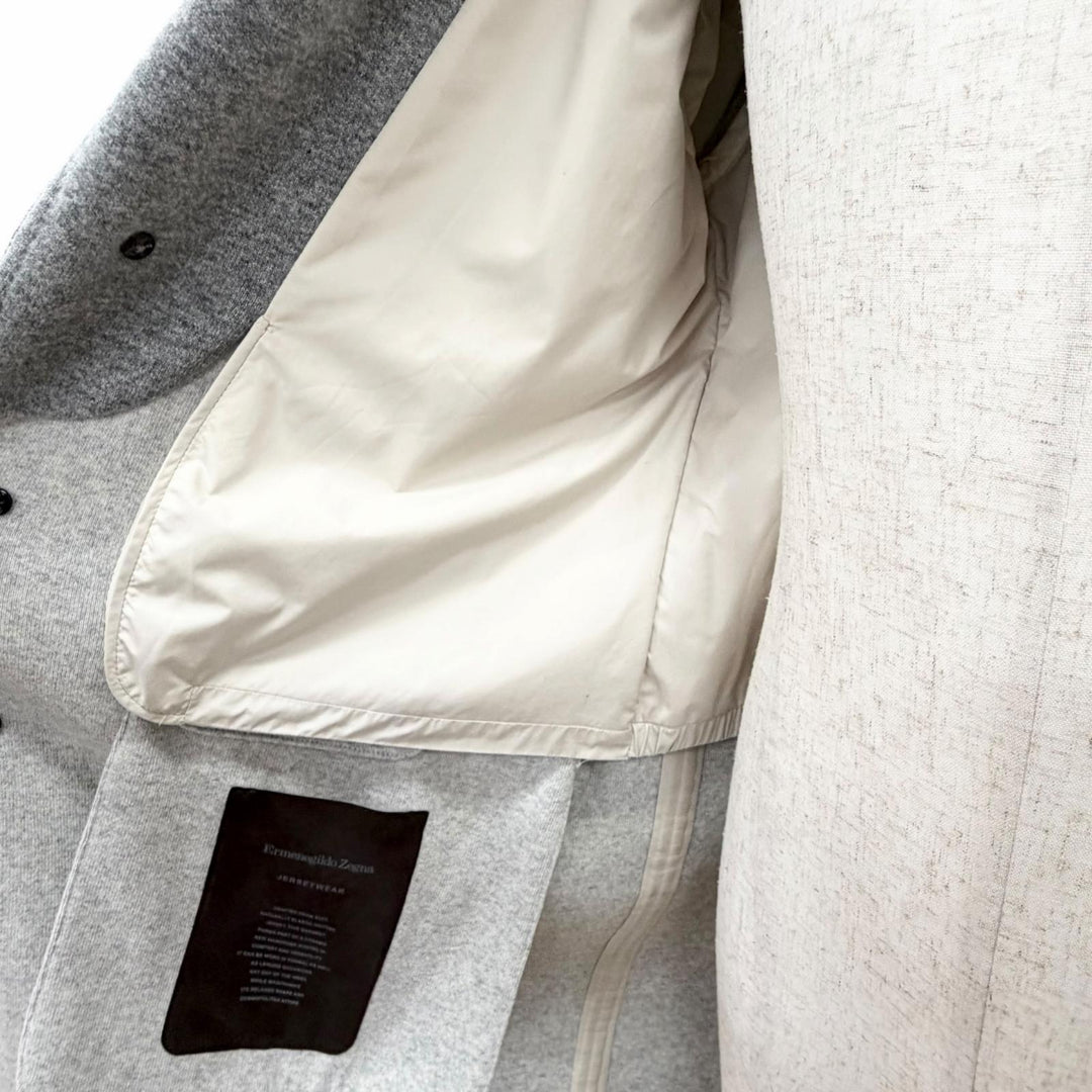 極美品△Ermenegildo Zegna エルメネジルド ゼニア 4EBCS0 カシミヤ ウール JERSEYWEAR レザートリム 中綿入 チェスターコート 48 正規品