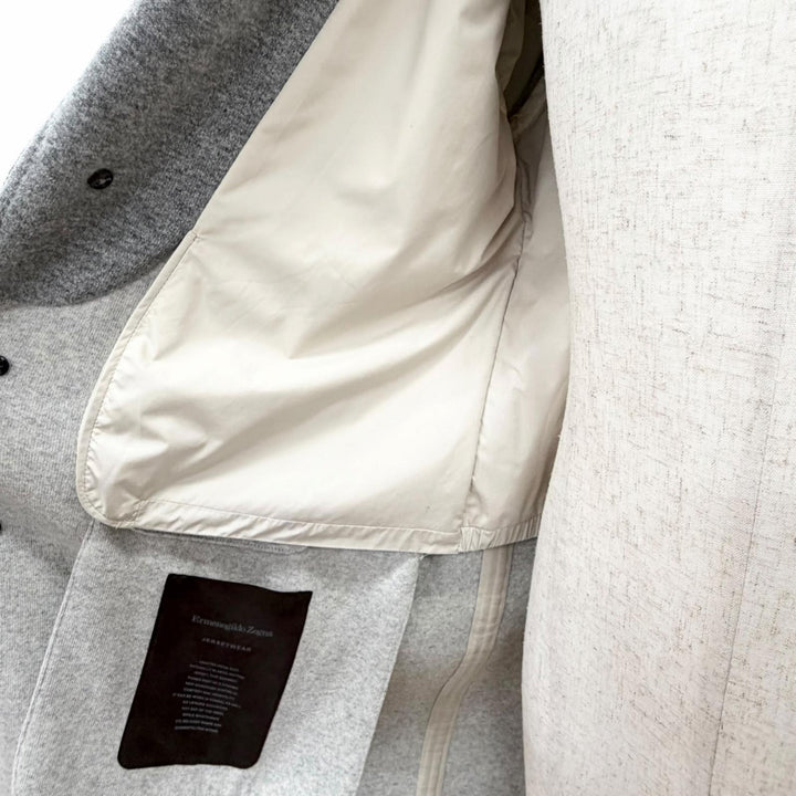 極美品△Ermenegildo Zegna エルメネジルド ゼニア 4EBCS0 カシミヤ ウール JERSEYWEAR レザートリム 中綿入 チェスターコート 48 正規品