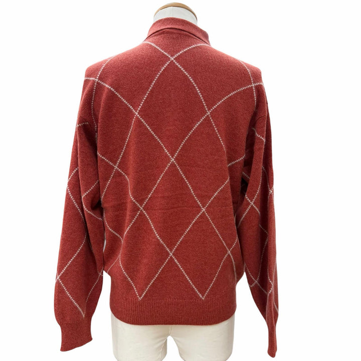 極美品▼Loro Piana ロロピアーナ カシミヤ100% アーガイル柄 プルオーバー ポロニット セーター レッド 46 イタリア製 正規品 メンズ