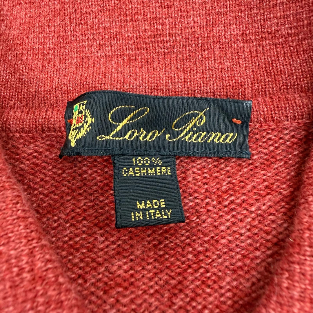 極美品▼Loro Piana ロロピアーナ カシミヤ100% アーガイル柄 プルオーバー ポロニット セーター レッド 46 イタリア製 正規品 メンズ