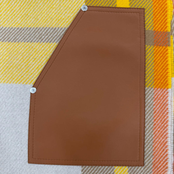 極美品☆HERMES エルメス タータンポケット・キュイール・アップリケ カシミヤ100％ レザーポケット セリエ金具 マフラー オレンジ系