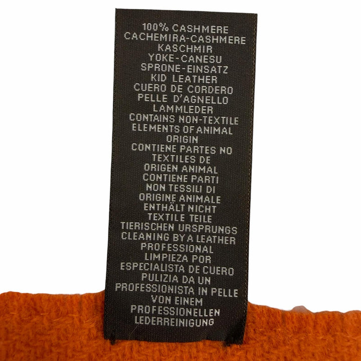 極美品☆HERMES エルメス タータンポケット・キュイール・アップリケ カシミヤ100％ レザーポケット セリエ金具 マフラー オレンジ系