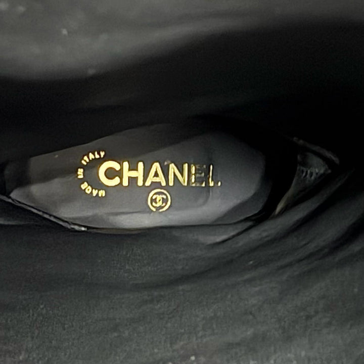 美品★CHANEL シャネル G45201 ココマーク マトラッセ チャンキーヒール レザー ロングブーツ ブラック 36.5 イタリア製 レディース
