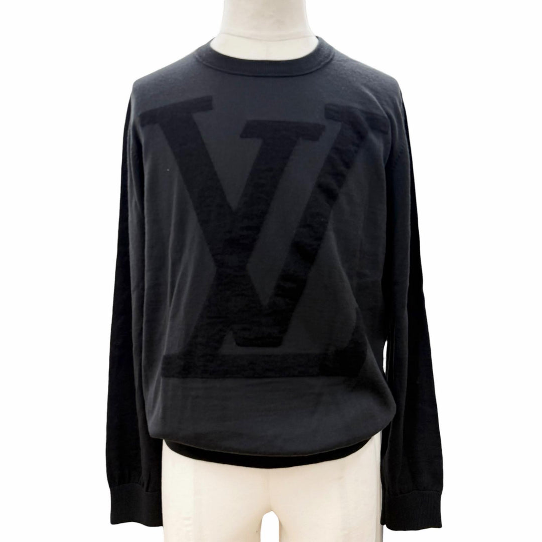 未使用品▼LOUIS VUITTON ルイヴィトン ウール モヘア 希少 LVフロントロゴ クルーネック ニットセーター ダークグレー M 正規品 箱付き