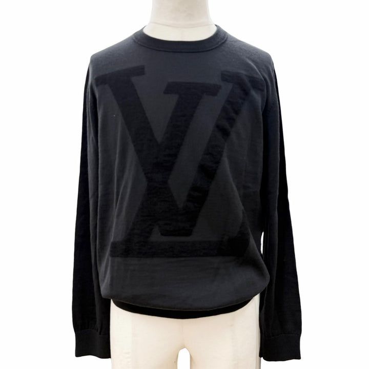 未使用品▼LOUIS VUITTON ルイヴィトン ウール モヘア 希少 LVフロントロゴ クルーネック ニットセーター ダークグレー M 正規品 箱付き