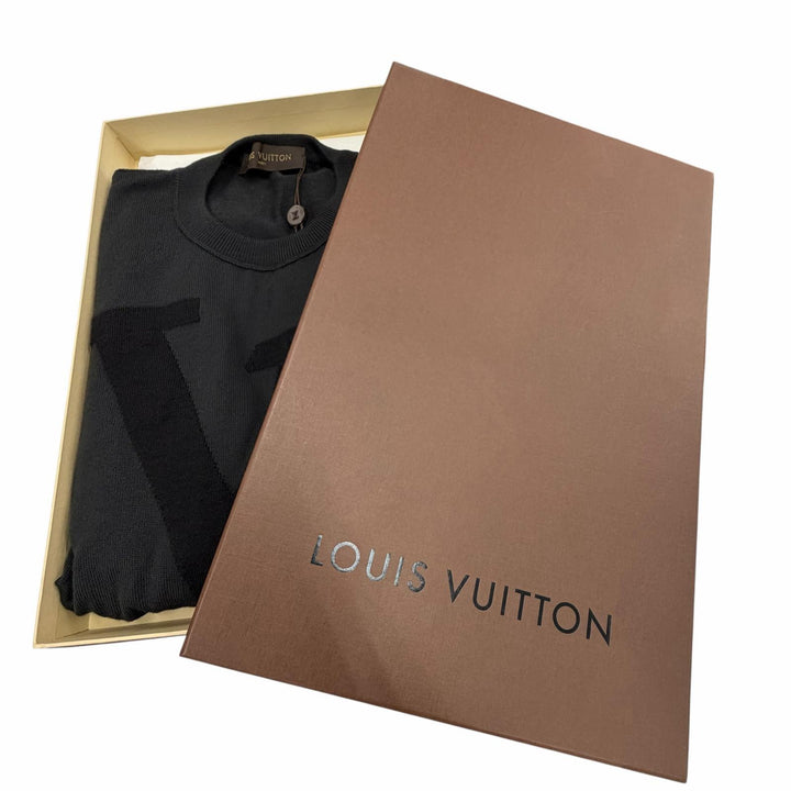 未使用品▼LOUIS VUITTON ルイヴィトン ウール モヘア 希少 LVフロントロゴ クルーネック ニットセーター ダークグレー M 正規品 箱付き