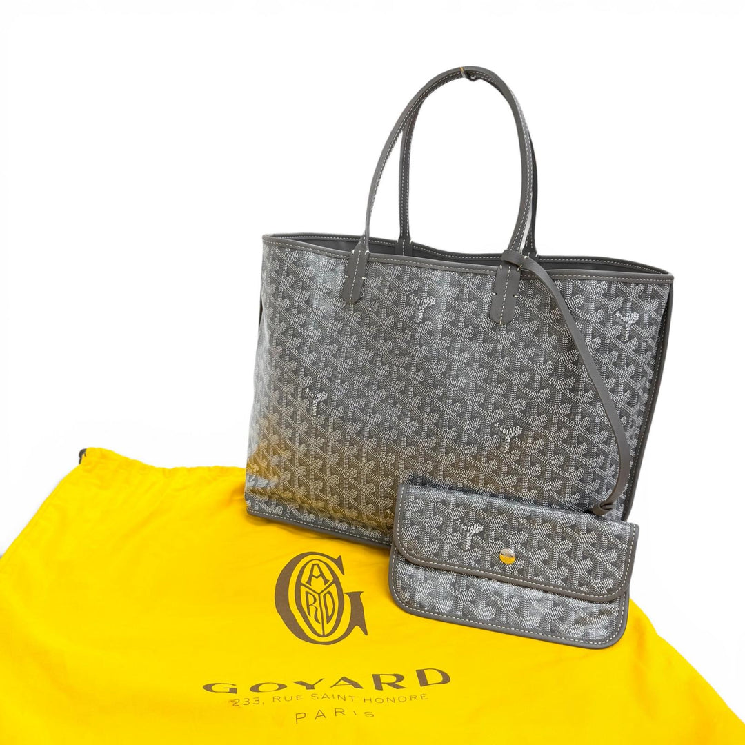 極美品△GOYARD ゴヤール アンジュ PM トートバッグ ゴヤールディンキャンバス レザー使い ポーチ付き グレー 仏製 レディース 保存袋付き