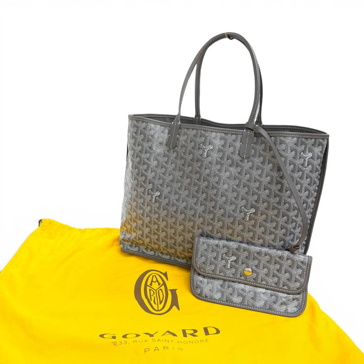 極美品△GOYARD ゴヤール アンジュ PM トートバッグ ゴヤールディンキャンバス レザー使い ポーチ付き グレー 仏製 レディース 保存袋付き