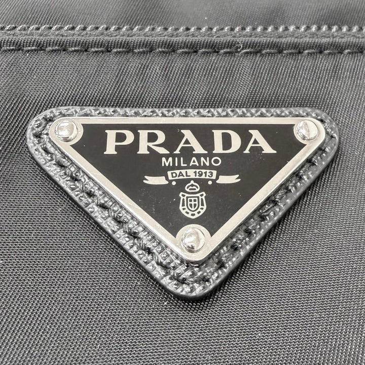 美品□PRADA プラダ 1BC421 レザー使い Re-Nylon トライアングルロゴ ポーチ付き 斜め掛け ショルダーバッグ ブラック イタリア製 メンズ