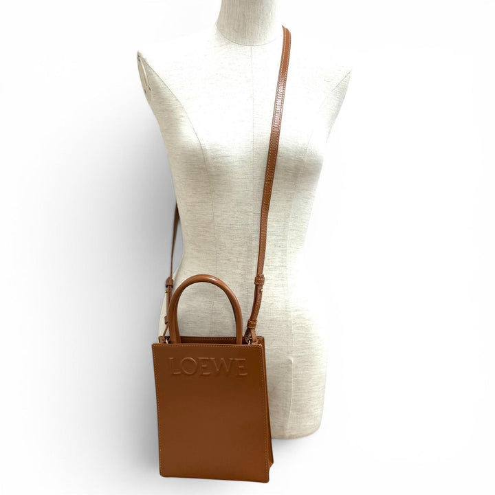 良品★LOEWE ロエベ A933S30X01 スタンダード A5 トート タン レザー 2WAY ショルダーバッグ トートバッグ スペイン製 レディース