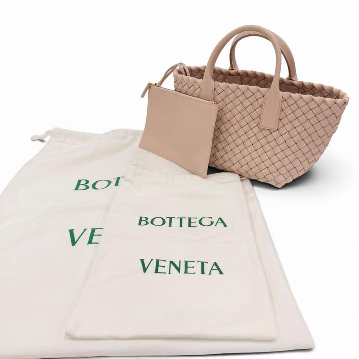 極美品◇BOTTEGAVENETA ボッテガヴェネタ 781670 イントレチャート ミニカバ ラムスキン ポーチ付 2WAYハンド ショルダーバッグ ピンク