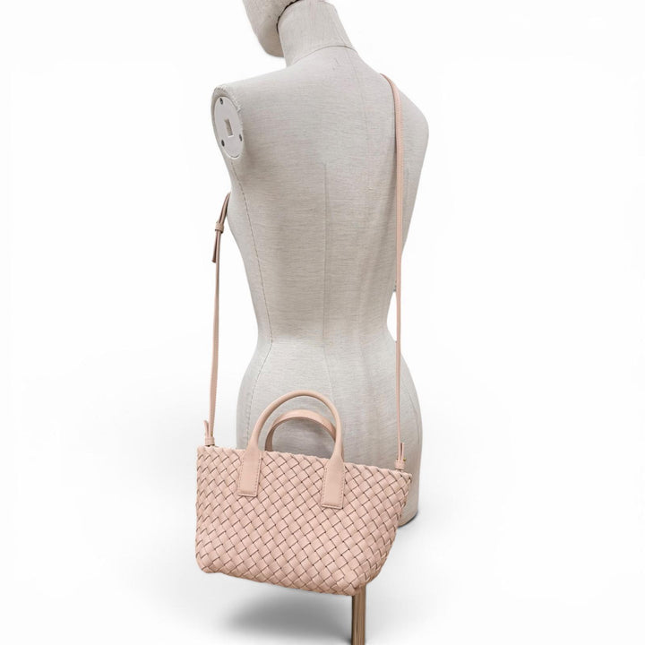 極美品◇BOTTEGAVENETA ボッテガヴェネタ 781670 イントレチャート ミニカバ ラムスキン ポーチ付 2WAYハンド ショルダーバッグ ピンク