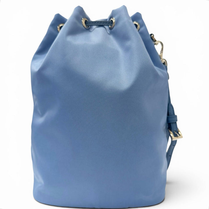 極美品□PRADA プラダ 1NS369 トライアングルロゴ Re-Nylon 一部レザー 巾着バッグ ハンドバッグ ライトブルー イタリア製 メンズ