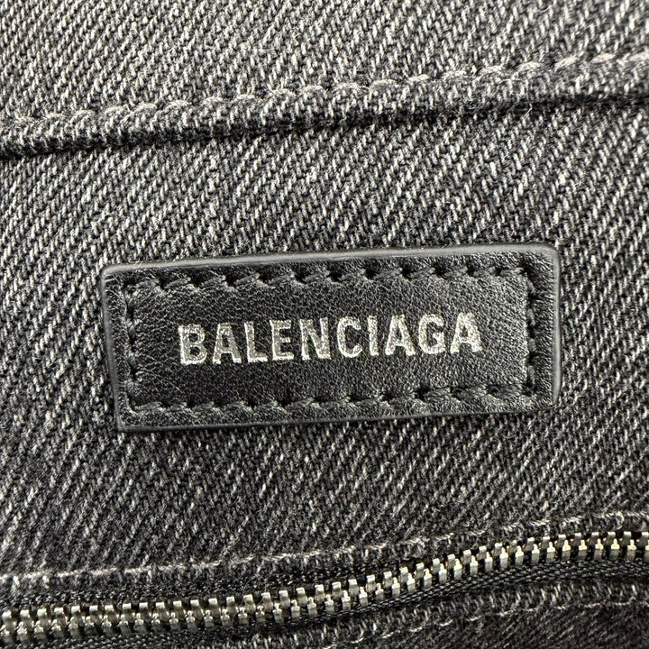 極美品☆BALENCIAGA バレンシアガ 672791 エブリデイ ノースサウス スモール デニム レザー使い 2WAY ショルダー ハンドバッグ ブラック