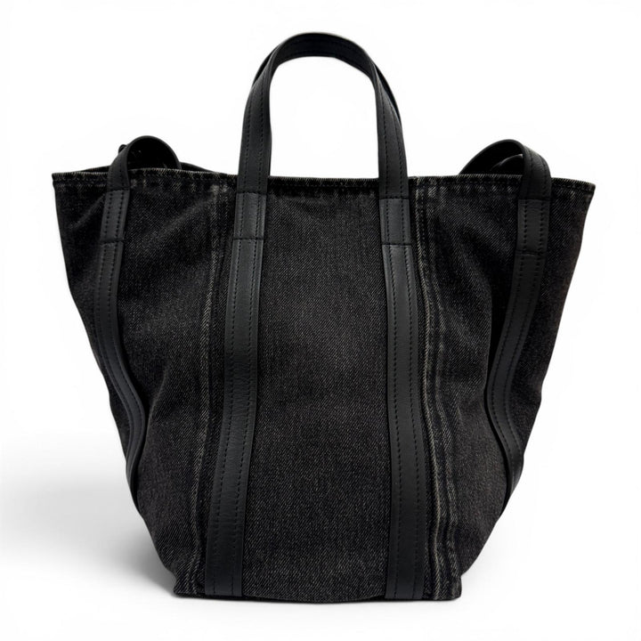極美品☆BALENCIAGA バレンシアガ 672791 エブリデイ ノースサウス スモール デニム レザー使い 2WAY ショルダー ハンドバッグ ブラック