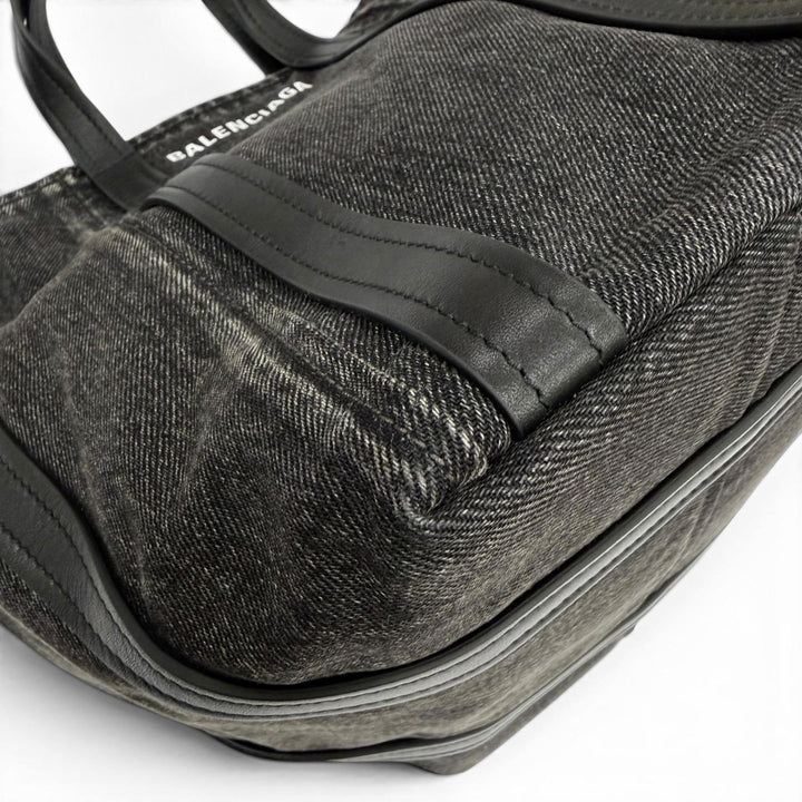 極美品☆BALENCIAGA バレンシアガ 672791 エブリデイ ノースサウス スモール デニム レザー使い 2WAY ショルダー ハンドバッグ ブラック