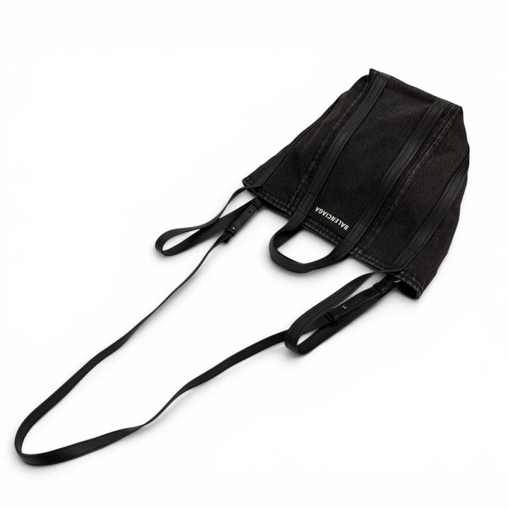 極美品☆BALENCIAGA バレンシアガ 672791 エブリデイ ノースサウス スモール デニム レザー使い 2WAY ショルダー ハンドバッグ ブラック