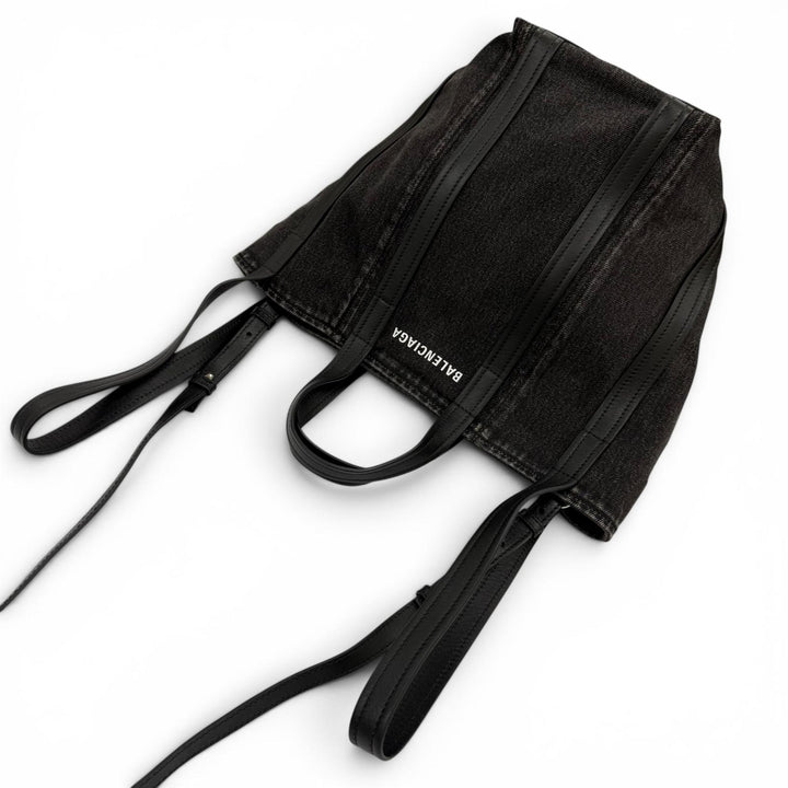 極美品☆BALENCIAGA バレンシアガ 672791 エブリデイ ノースサウス スモール デニム レザー使い 2WAY ショルダー ハンドバッグ ブラック