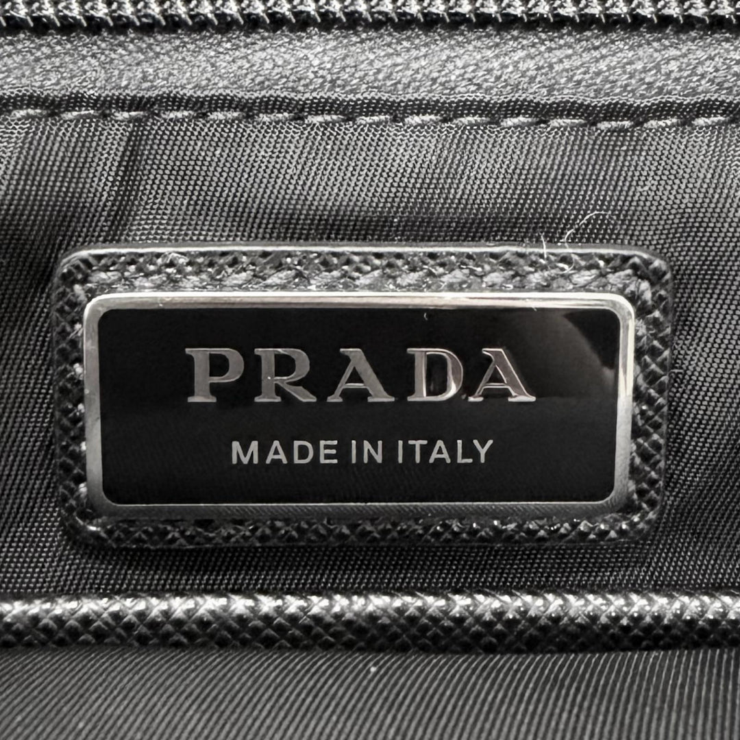 極美品□PRADA プラダ 2VG098 トライアングルロゴ サフィアーノレザー Re-Nylon 2WAY バックパック トートバッグ ブラック イタリア製