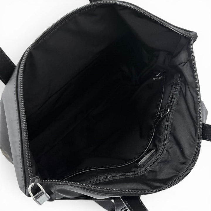 極美品□PRADA プラダ 2VG098 トライアングルロゴ サフィアーノレザー Re-Nylon 2WAY バックパック トートバッグ ブラック イタリア製