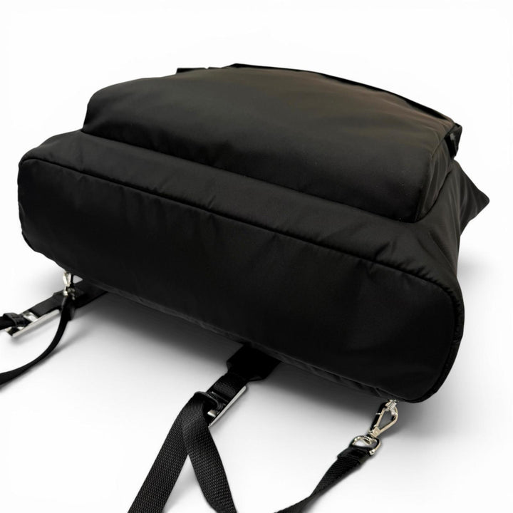 極美品□PRADA プラダ 2VG098 トライアングルロゴ サフィアーノレザー Re-Nylon 2WAY バックパック トートバッグ ブラック イタリア製