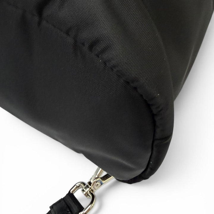 極美品□PRADA プラダ 2VG098 トライアングルロゴ サフィアーノレザー Re-Nylon 2WAY バックパック トートバッグ ブラック イタリア製