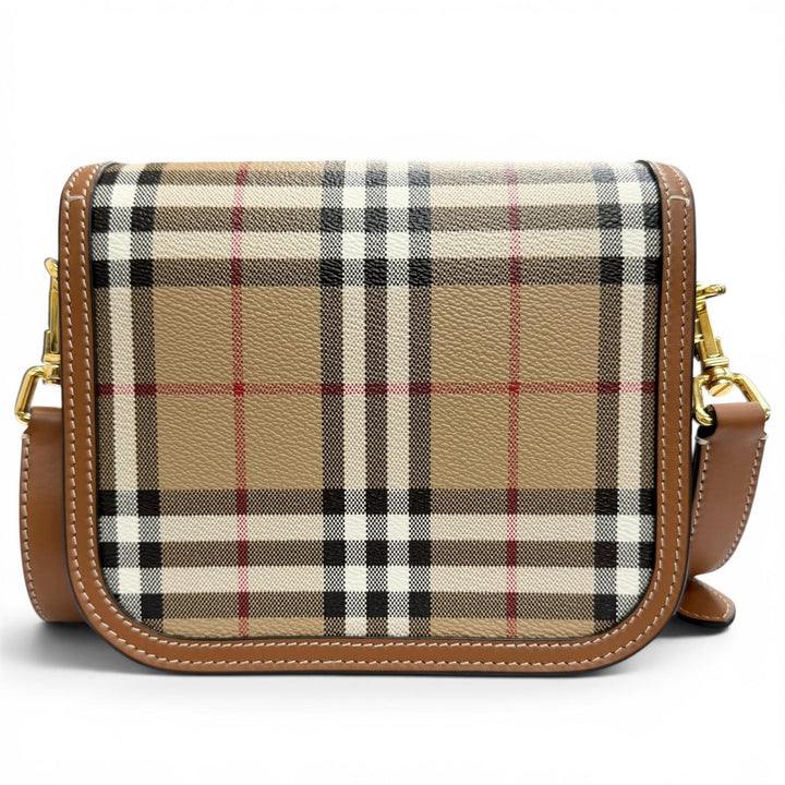 美品△BURBERRY バーバリー 8071356 エリザベス ロゴ金具 ノバチェック柄 レザー使い クロスボディバッグ ショルダーバッグ ベージュ 茶