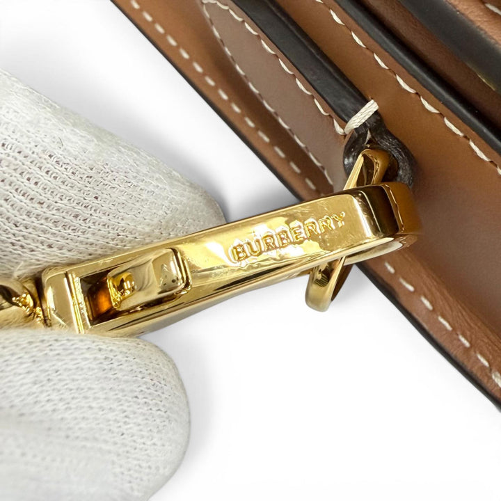 美品△BURBERRY バーバリー 8071356 エリザベス ロゴ金具 ノバチェック柄 レザー使い クロスボディバッグ ショルダーバッグ ベージュ 茶