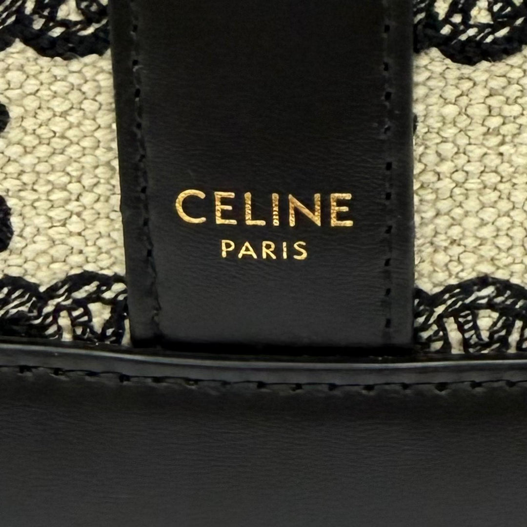 極美品★CELINE セリーヌ 19144 スモール バケット/トリオンフキャンバス＆カーフスキン ショルダーバッグ オフホワイト ブラック 伊製