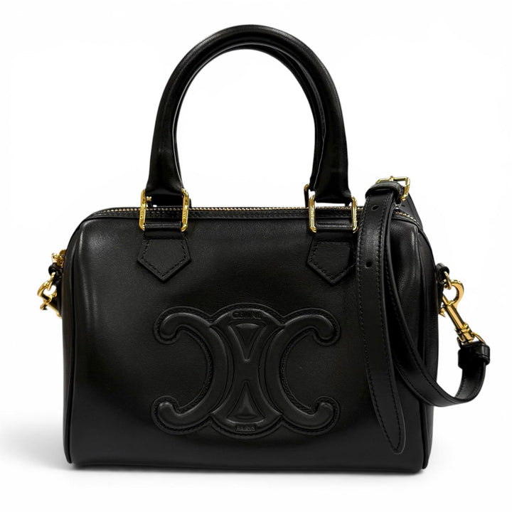 極美品★CELINE セリーヌ 11377 スムースカーフスキン キュイル トリオンフ スモールボストン 2WAY バッグ ショルダーバッグ 保存袋付き