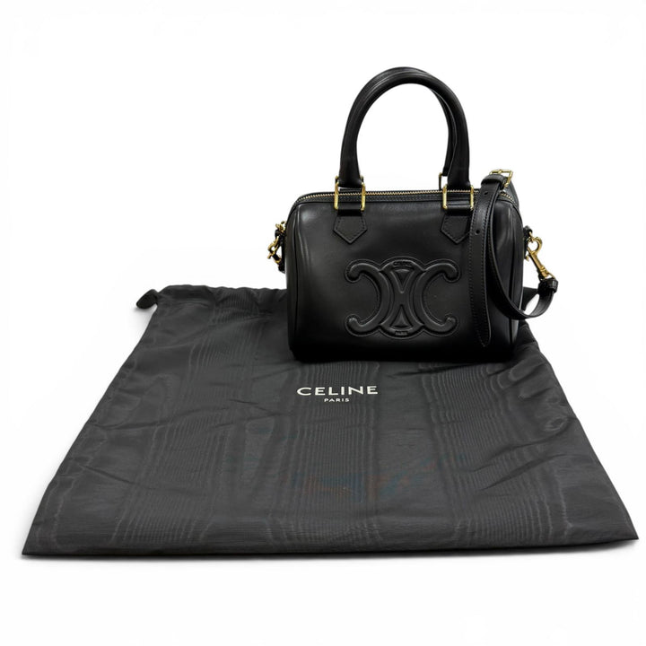 極美品★CELINE セリーヌ 11377 スムースカーフスキン キュイル トリオンフ スモールボストン 2WAY バッグ ショルダーバッグ 保存袋付き